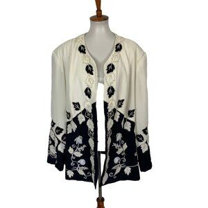 Katherine Bishop Cardigan 26W‎ Beaded Navy White Plus Size Elegant Evening